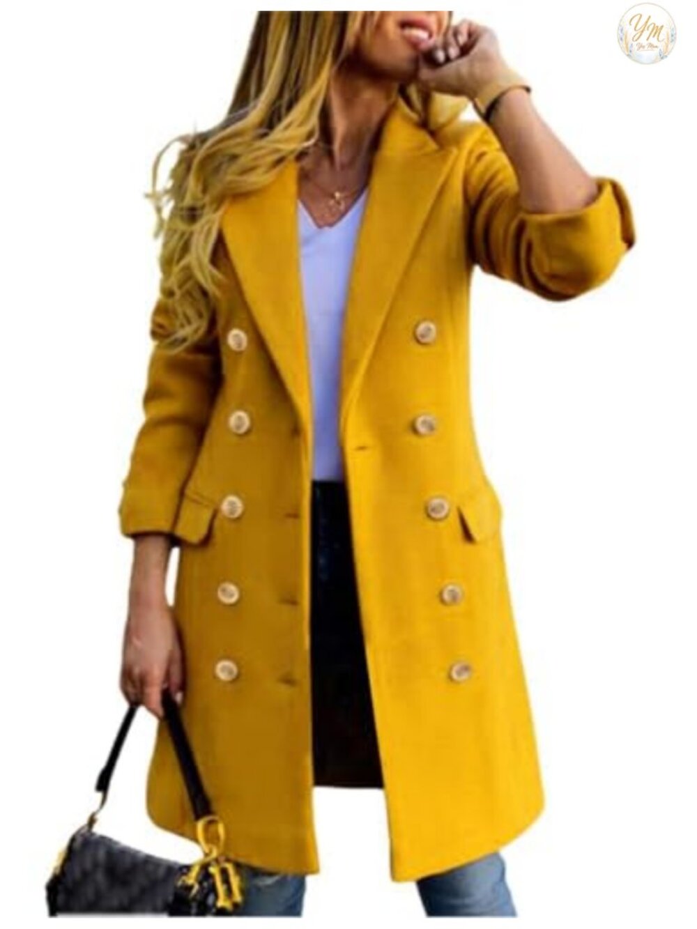 Wool Blend Double Breasted Peacoat, Women's Long Sleeve Trench Coat